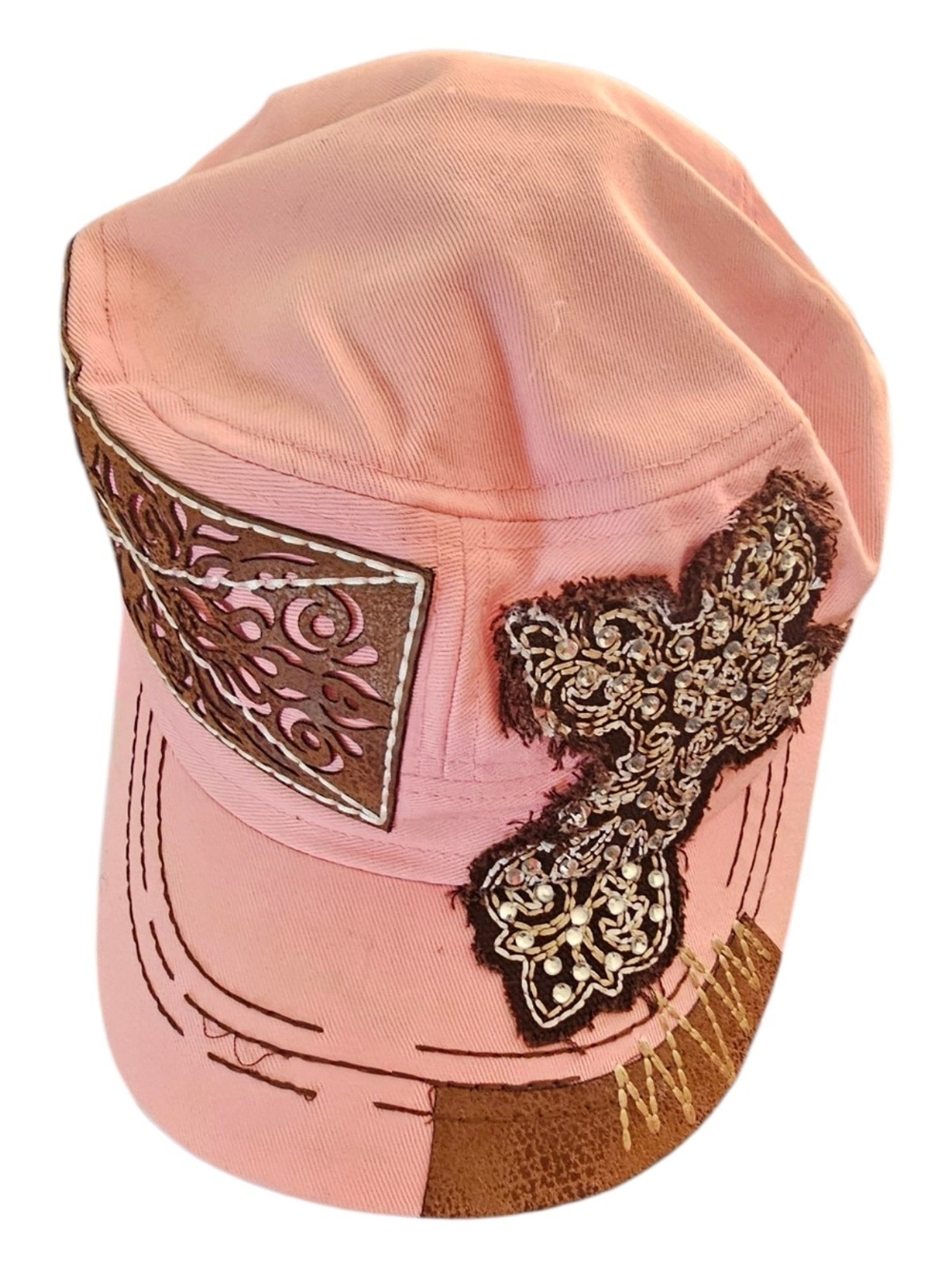 Pink Embellished Women's Cap with Appliqué Detail
